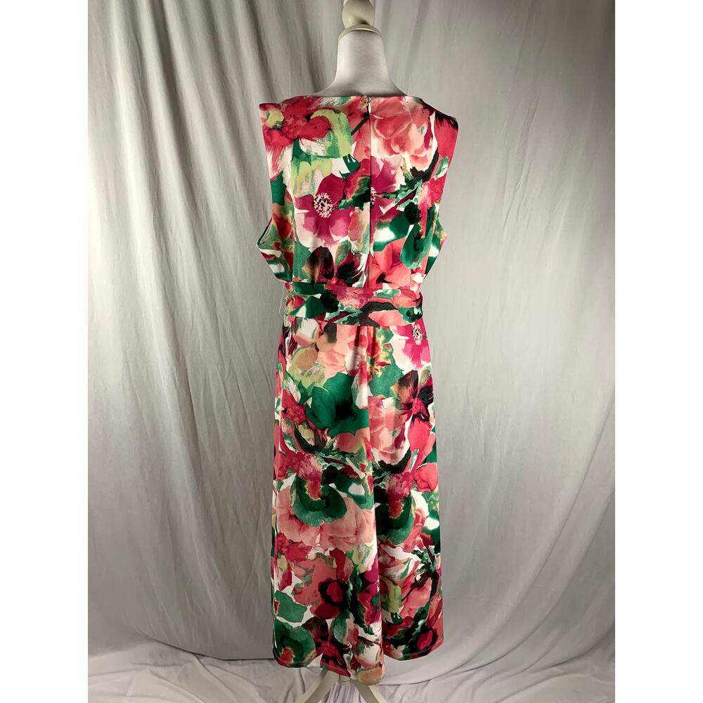 Kasper Women’s Size 16 Vanilla Ice Floral Scuba Tie Waist Fit & Flare Dress - Picture 2 of 5
